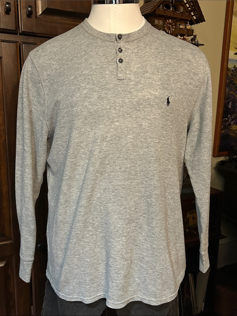 Ralph Lauren Sz XL Light Grey Long-Sleeve Henley Shirt